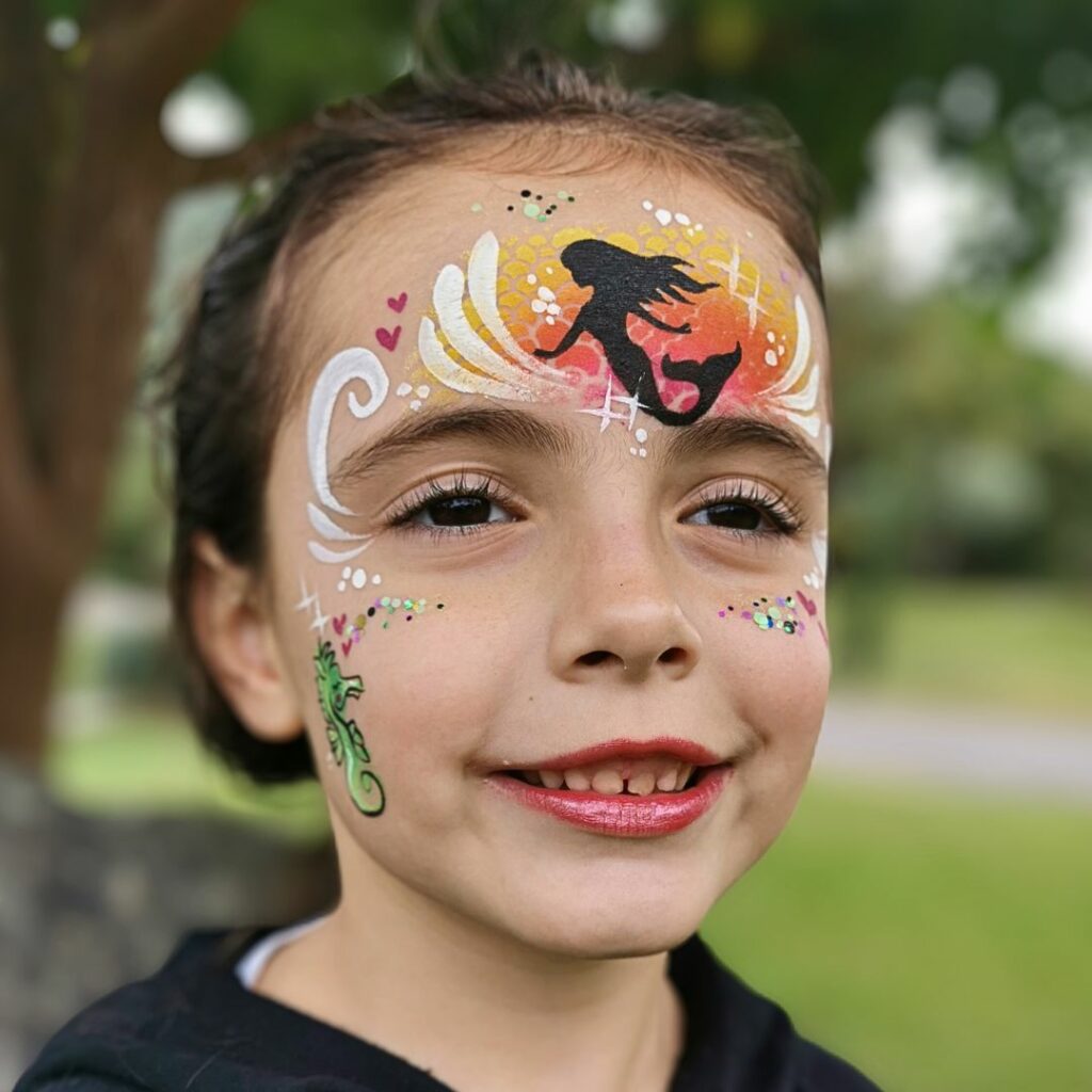 maquillage enfant visage front sirène pochoir