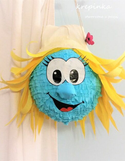 diy pinata papier mâché schtroumpfette