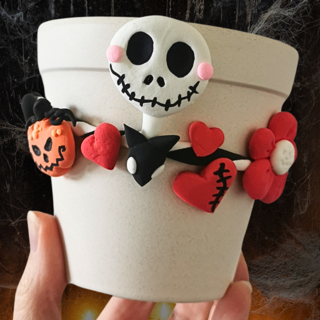 diy halloween modelage argile autodurcissante décoration pot mr jack